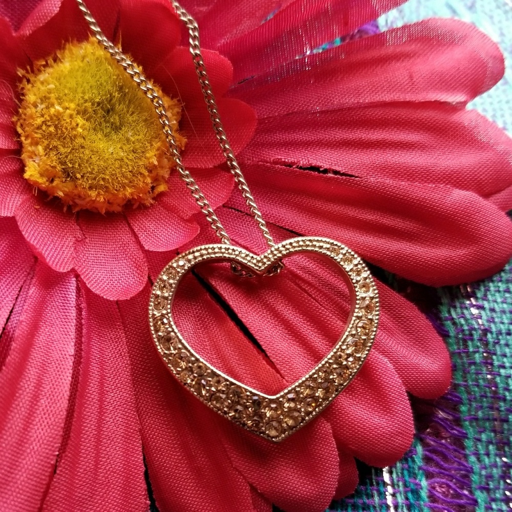 Monet open heart necklace gold tone champagne gem